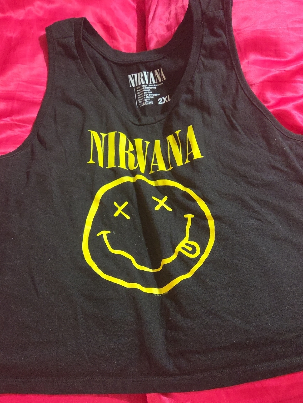 NIRVANA Black Crop Tank Top with Yellow Smiley Logo
